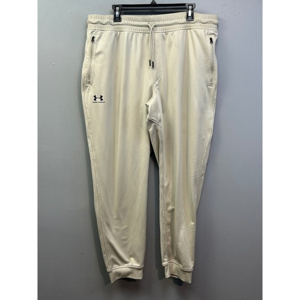 Under Armour Joggers Mens 2XL Beige Loose Fit Athletic Sweatpants Zipper Pockets